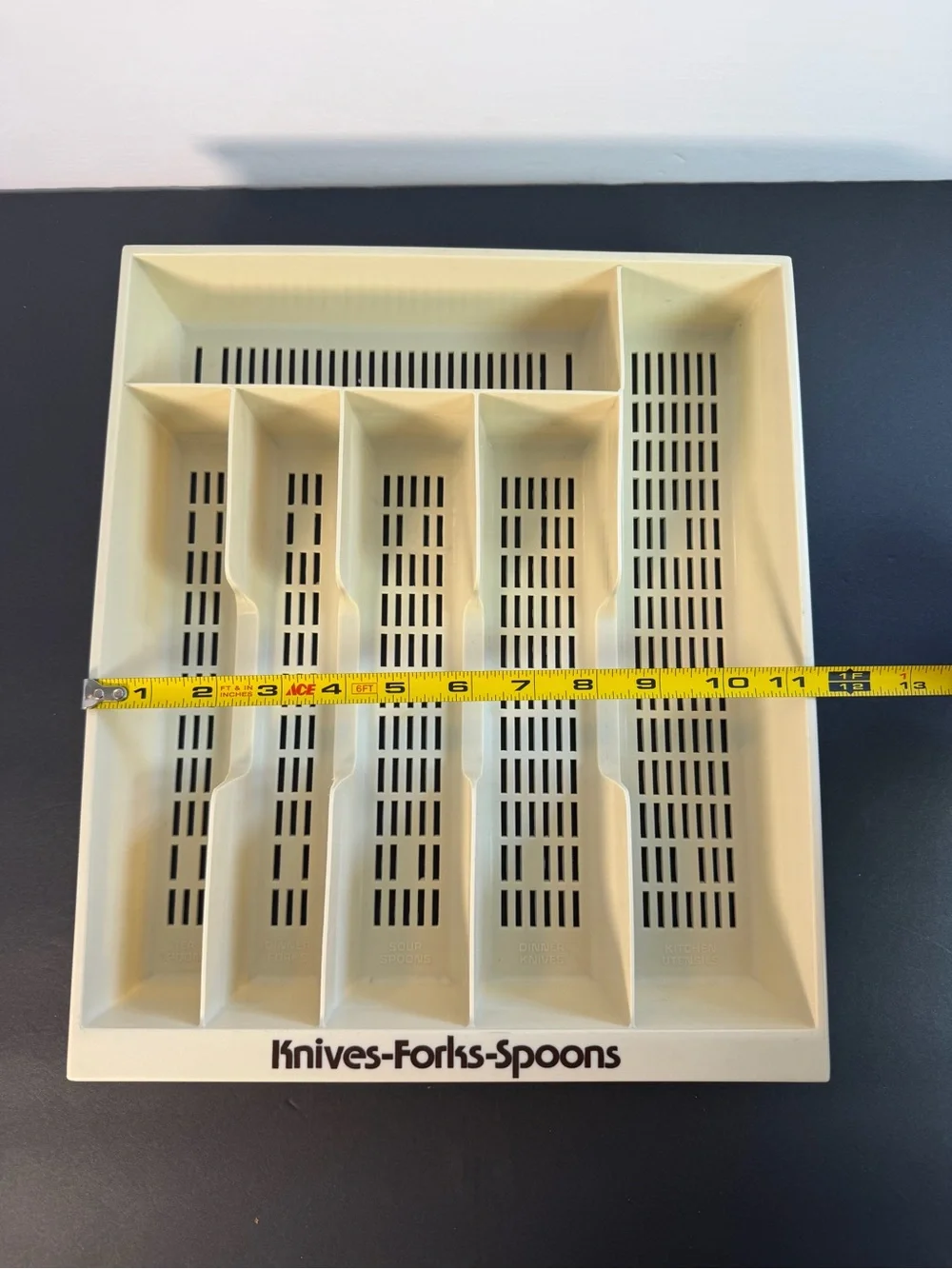 Vintage Cream Mesh Bottom Plastic Silverware Utensil Drawer Organizer Tray